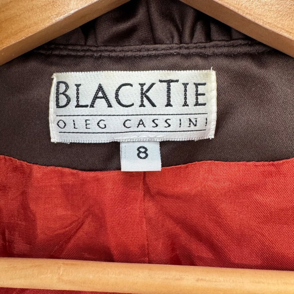 Vtg BlackTie Oleg Cassini Blazer Jacket Womens Ruffle Collar Button Front Size 8 - Picture 5 of 12